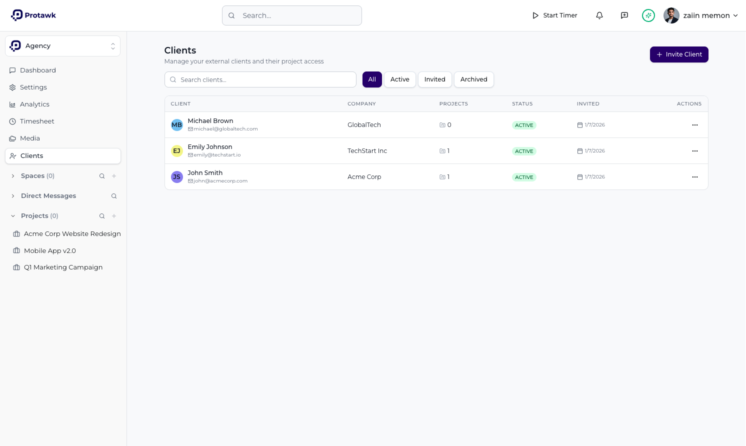 Protawk client portal — Keep clients in the loop