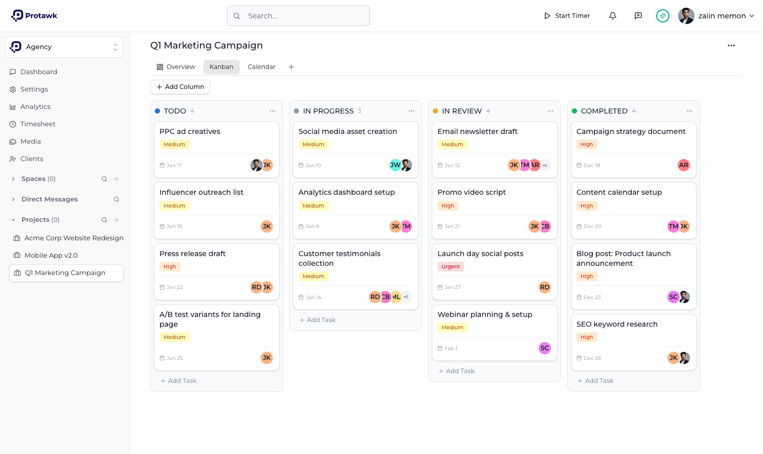 Protawk collaborate — Assign tasks to your whole team