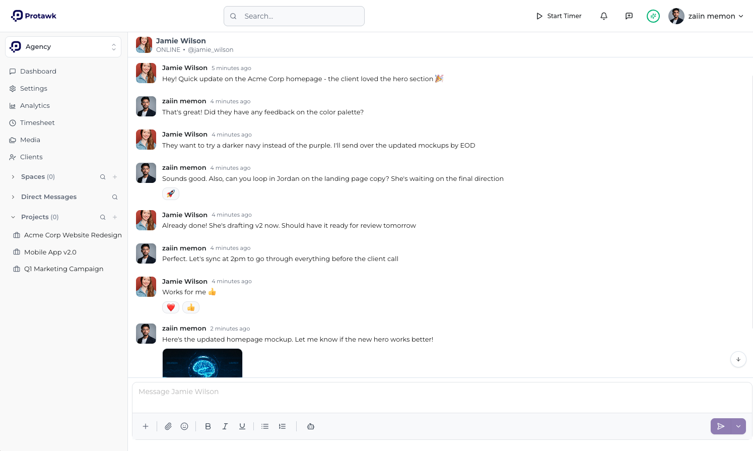 Protawk messaging — Discuss where work happens