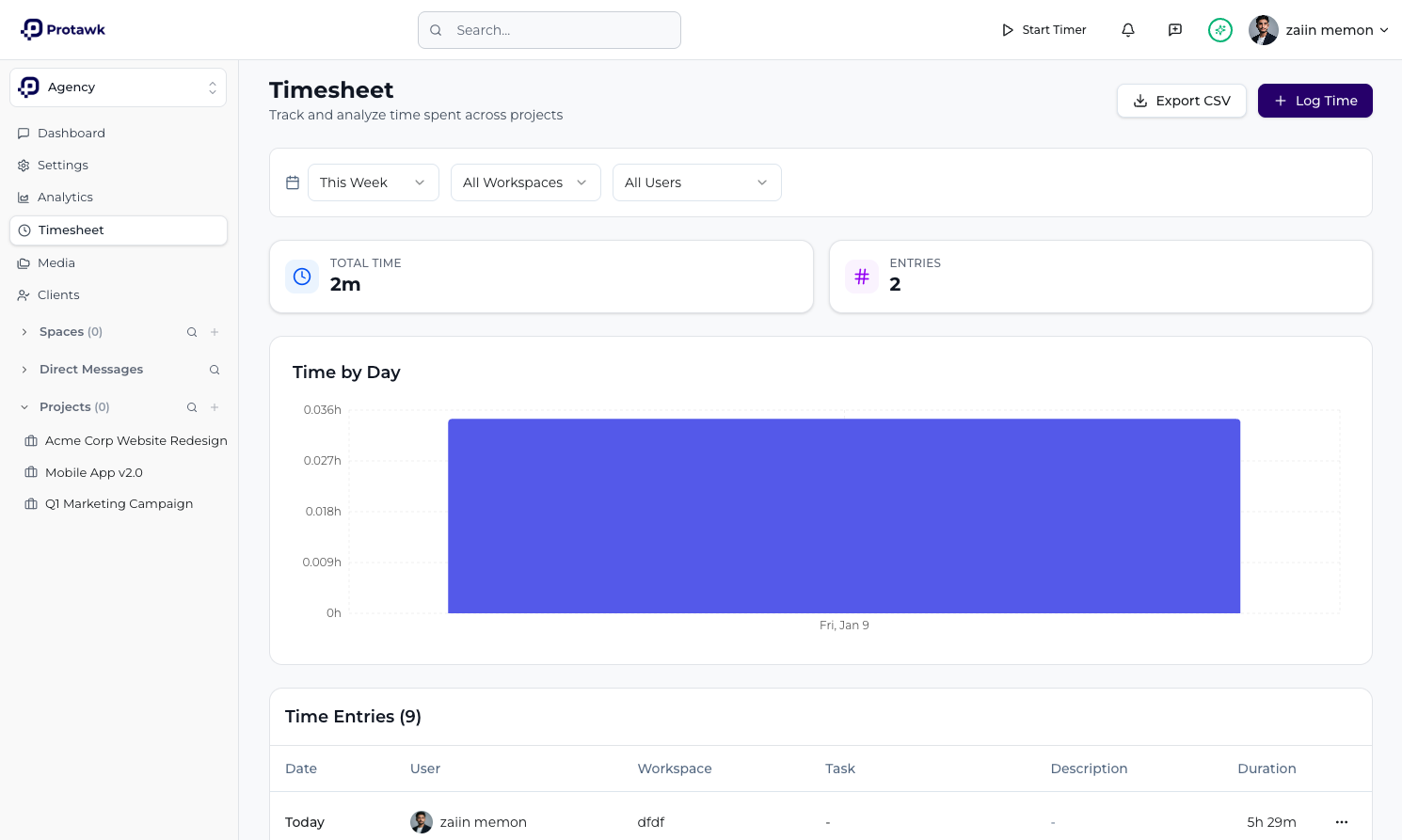 Protawk time tracking — Know where your time goes
